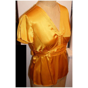 🍊 New i.e. silk bright orange blouse tie-waist M 6-8